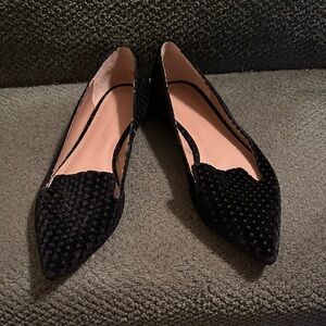 Anthropologie Black Textured Pointed Velvet Flats